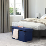 Seville Classics Cushioned Fabric Ottoman Hidden Storage Chest Footrest Chair, Padded Seat for Bedroom, Dorm, Loft, Living Room, Entryway, Hallway, Blue Velvet, 30" Bench