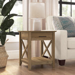 Bush Home End Table with Drawer, Nightstand with Storage, Living Room and Bedroom Furniture, Key West Collection, Washed Gray
