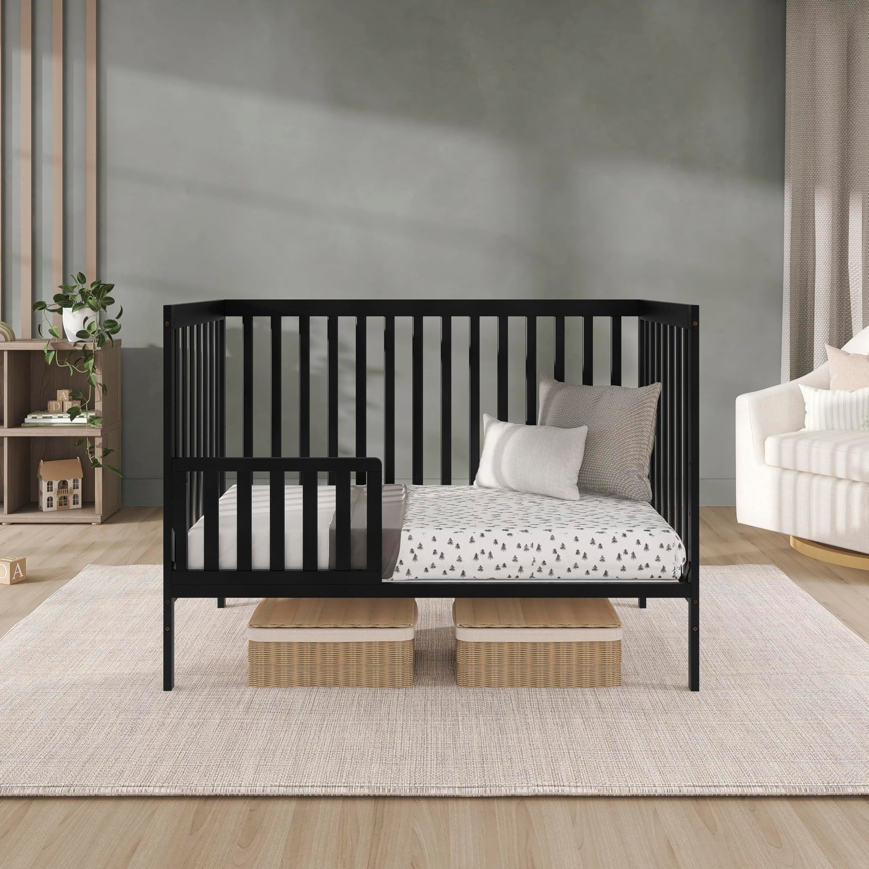 Dream On Me Synergy 5-in-1 Convertible Full-Size Baby Crib with Toddler, Day & Full Bed Conversion in White, GreenGuard Gold & BSA, 3 Mattress Heights, Sustainable Pinewood