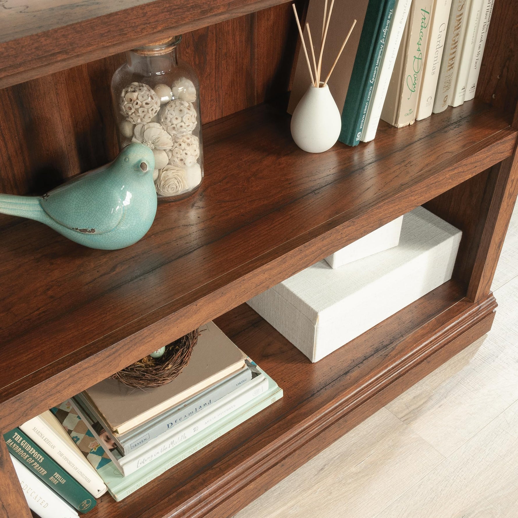 Sauder 2 Tier Book Shelf Wooden Bookcase Multipurpose Bookshelf for Home Office, Living Room, in Salt Oak