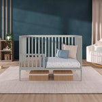 Dream On Me Synergy 5-in-1 Convertible Full-Size Baby Crib with Toddler, Day & Full Bed Conversion in White, GreenGuard Gold & BSA, 3 Mattress Heights, Sustainable Pinewood