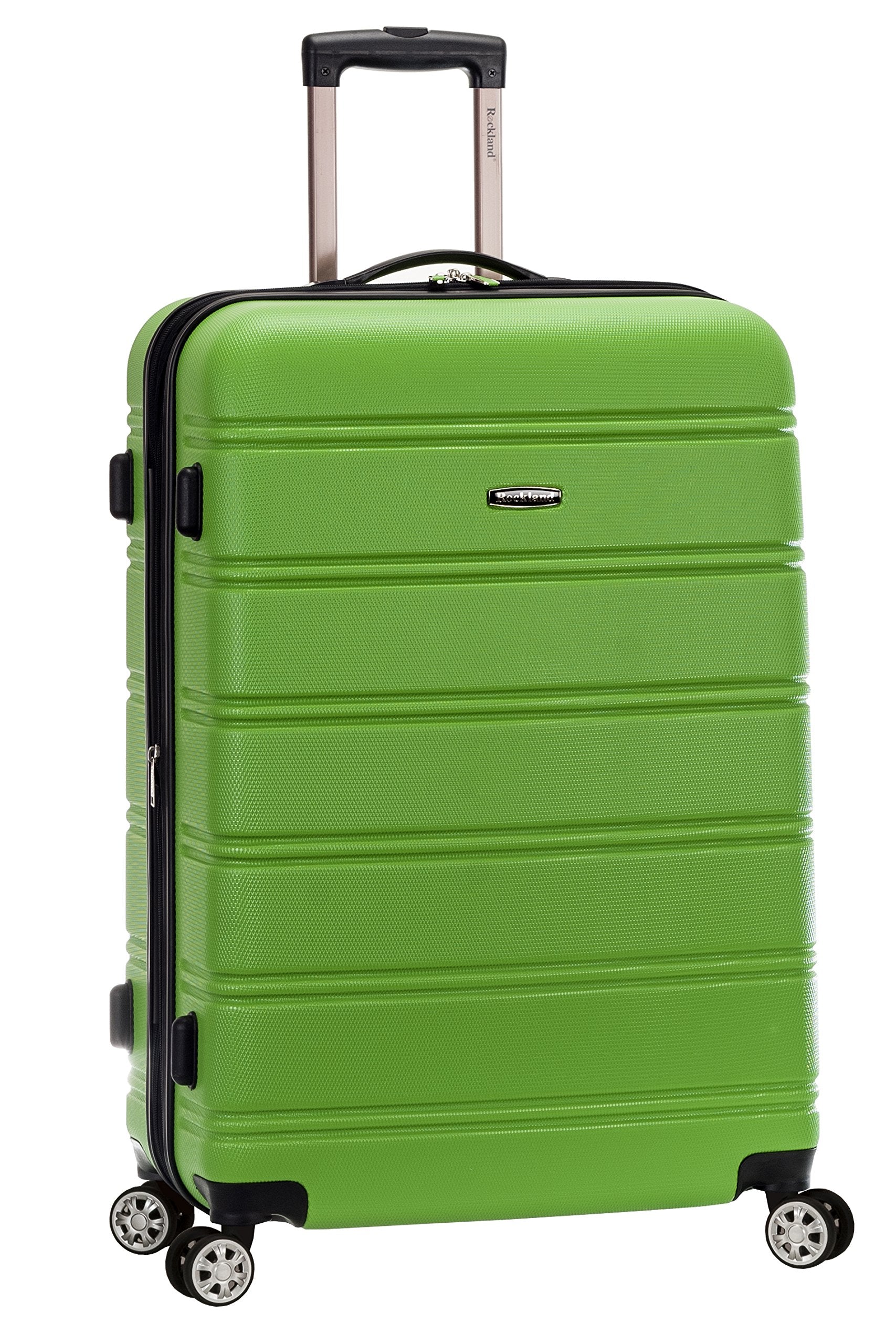 Rockland Melbourne Hardside Expandable Spinner Wheel Luggage, Checked Large 28", Black