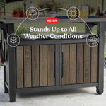 Keter Unity XL Portable Outdoor Table with Stainless Steel Top for Kitchen Prep and Outdoor Storage Cabinet for Grilling Accessories, Dark Grey