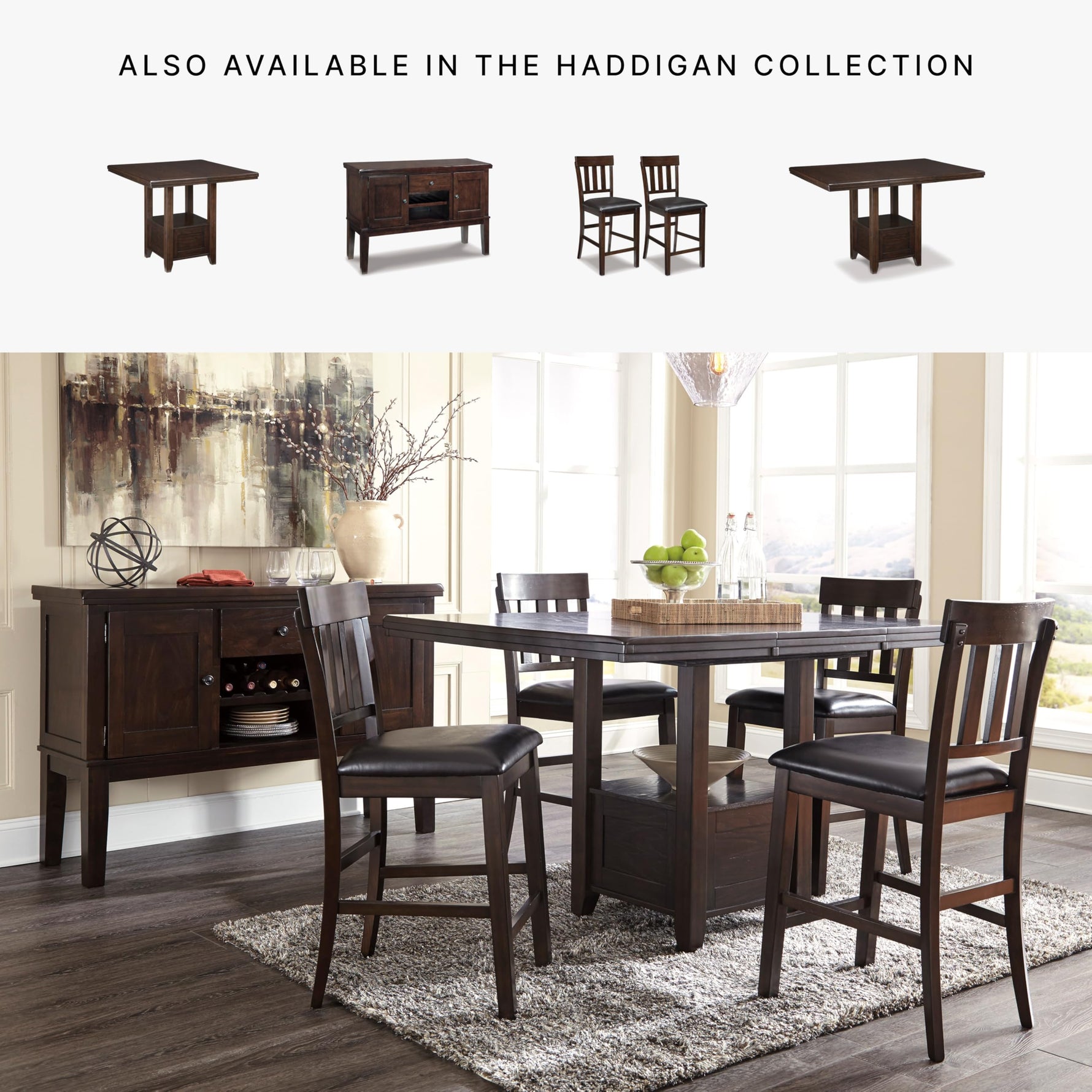 Signature Design by Ashley Haddigan Upholstered Barstool, 2 Count, Slat Back Design, Cushioned Seat, Wood, 25.5" H, Dark Brown
