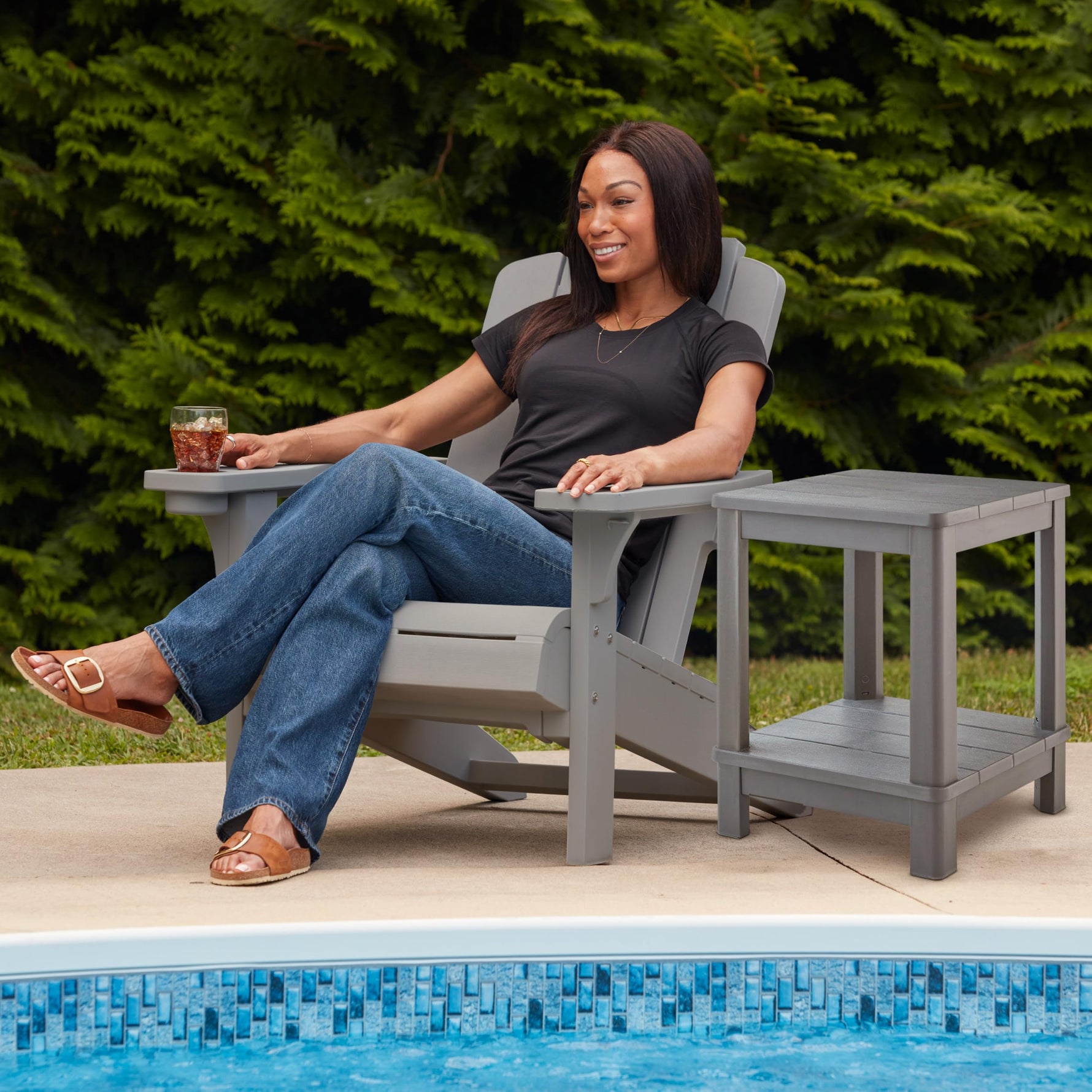 Keter Kiawah Adirondack Chair, Weather‑Resistant Resin Outdoor Patio Chair, Ergonomic Design, All‑Weather Seating for Garden, Deck & Backyard, Grey