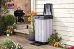 Keter Rockford Resin 38 Gallon Outdoor Kitchen Trash Can with Lid and Drip Tray for Easy Cleaning-Perfect for Patio Dining, Grey