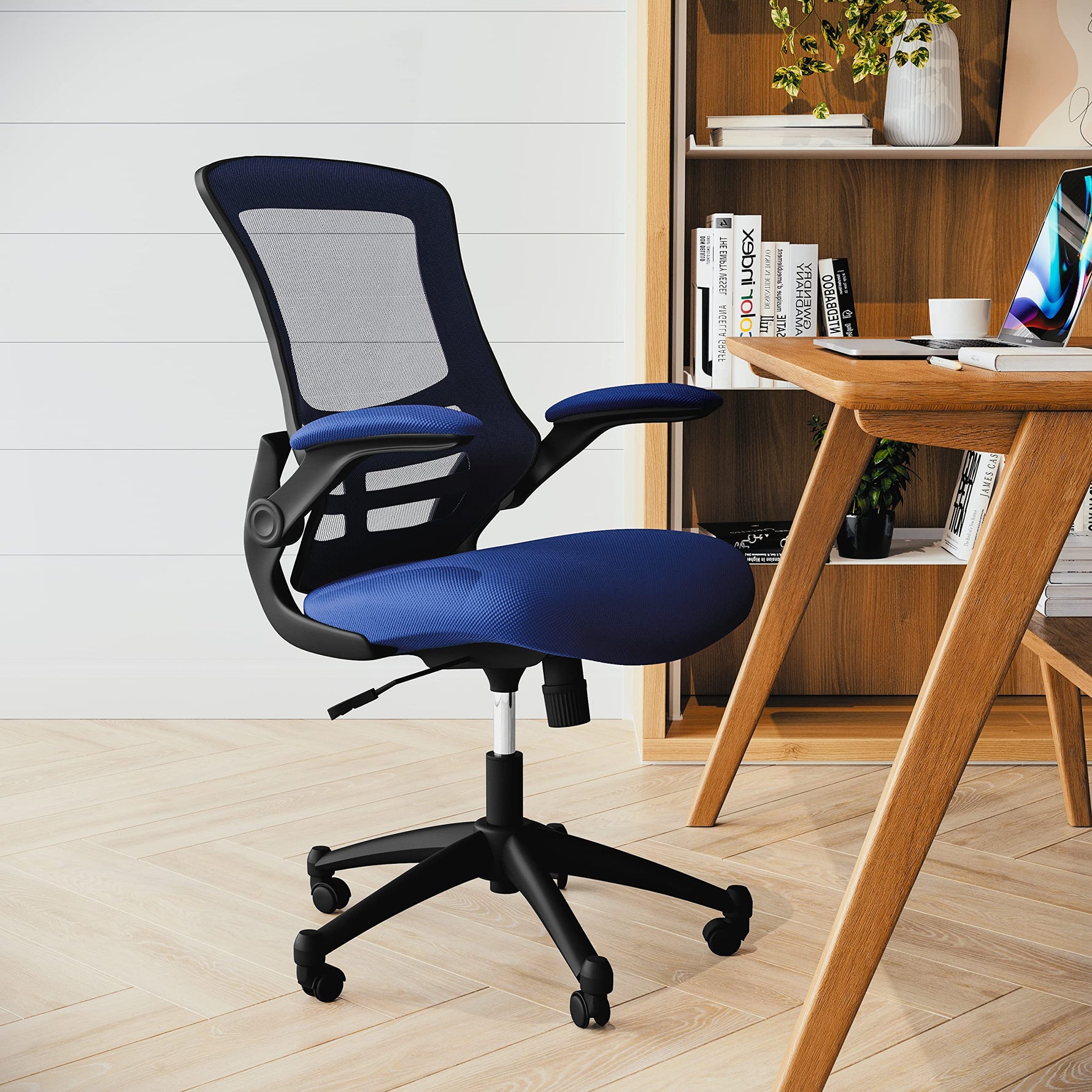Flash Furniture Kelista Mid-Back Swivel Office Chair with Adjustable Seat Height, Ergonomic Mesh Desk Chair with Flip-Up Armrests, Black