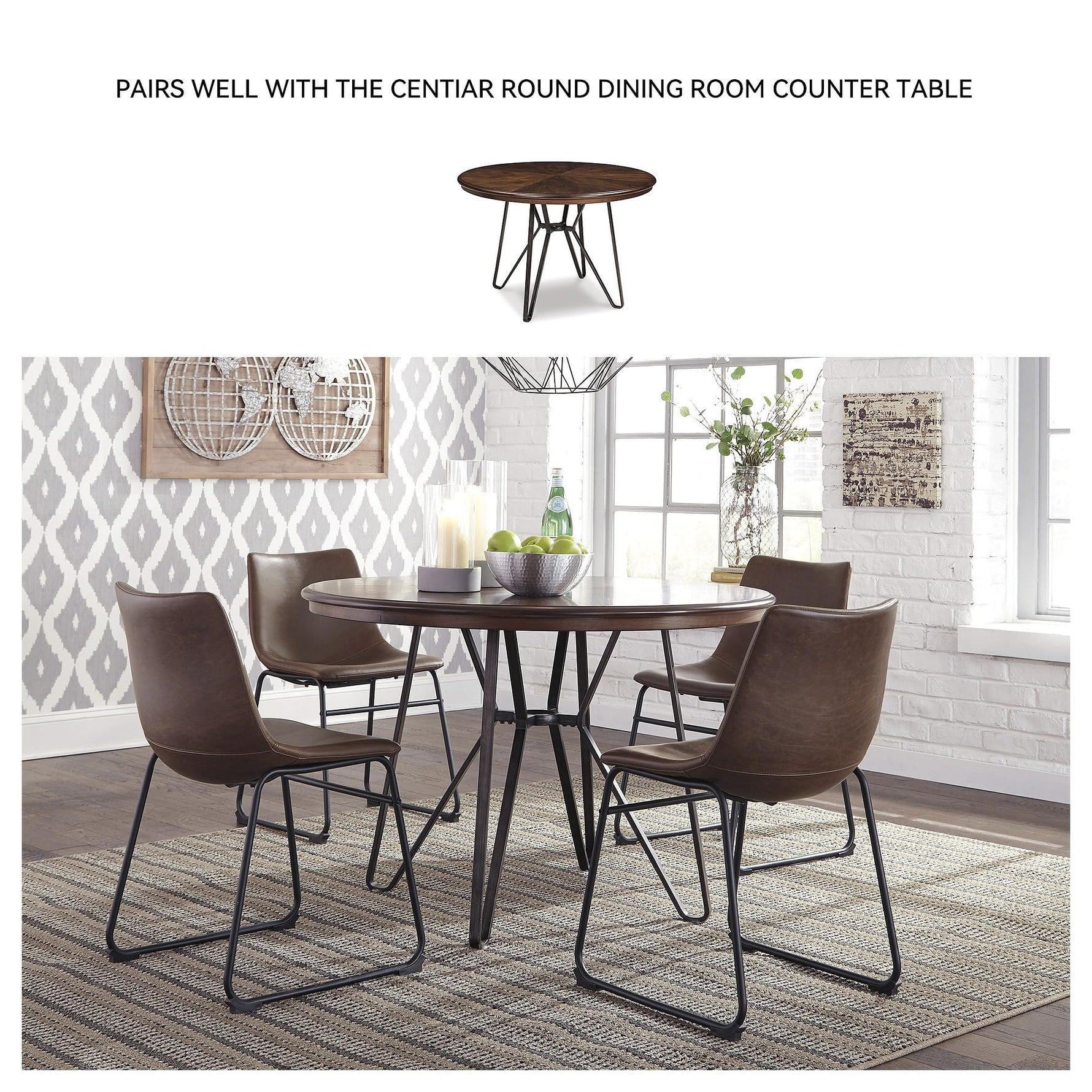 Signature Design by Ashley Mid Century Centiar 18.75" Dining Bucket Chair, 2 Count, Black and Brown