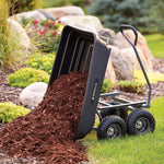 Gorilla Carts Poly Garden Dump Cart, 4 Cu Ft Tub, 600 lb Haul Capacity, Black – Heavy-Duty Utility Wagon with Quick-Release Dumping & Pneumatic Tires for Yard, Landscaping and Gardening