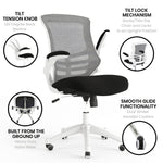 Flash Furniture Kelista Mid-Back Swivel Office Chair with Adjustable Seat Height, Ergonomic Mesh Desk Chair with Flip-Up Armrests, Black