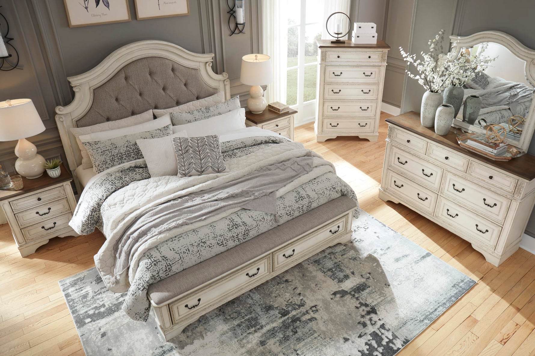 Signature Design By Ashley Realyn French Country Youth 6 Drawer Dresser, Chipped White & Brown
