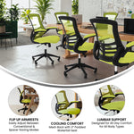 Flash Furniture Kelista Mid-Back Swivel Office Chair with Adjustable Seat Height, Ergonomic Mesh Desk Chair with Flip-Up Armrests, Black