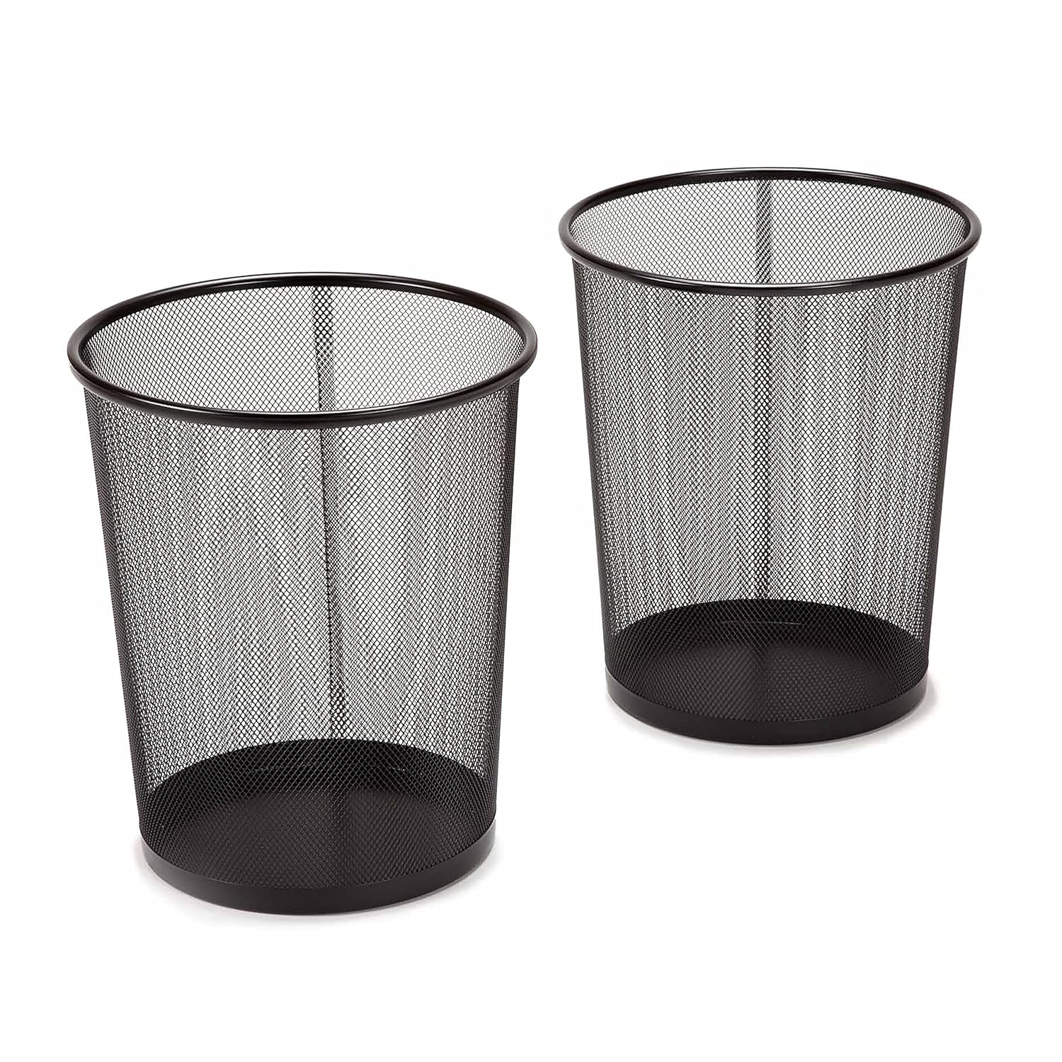 2-Pack 6-Gallon Round Steel Mesh Trash Can, Recycling Wastebasket, Black | Versatile and ventilated bin measures 13.75" high with a 11.5" top diameter