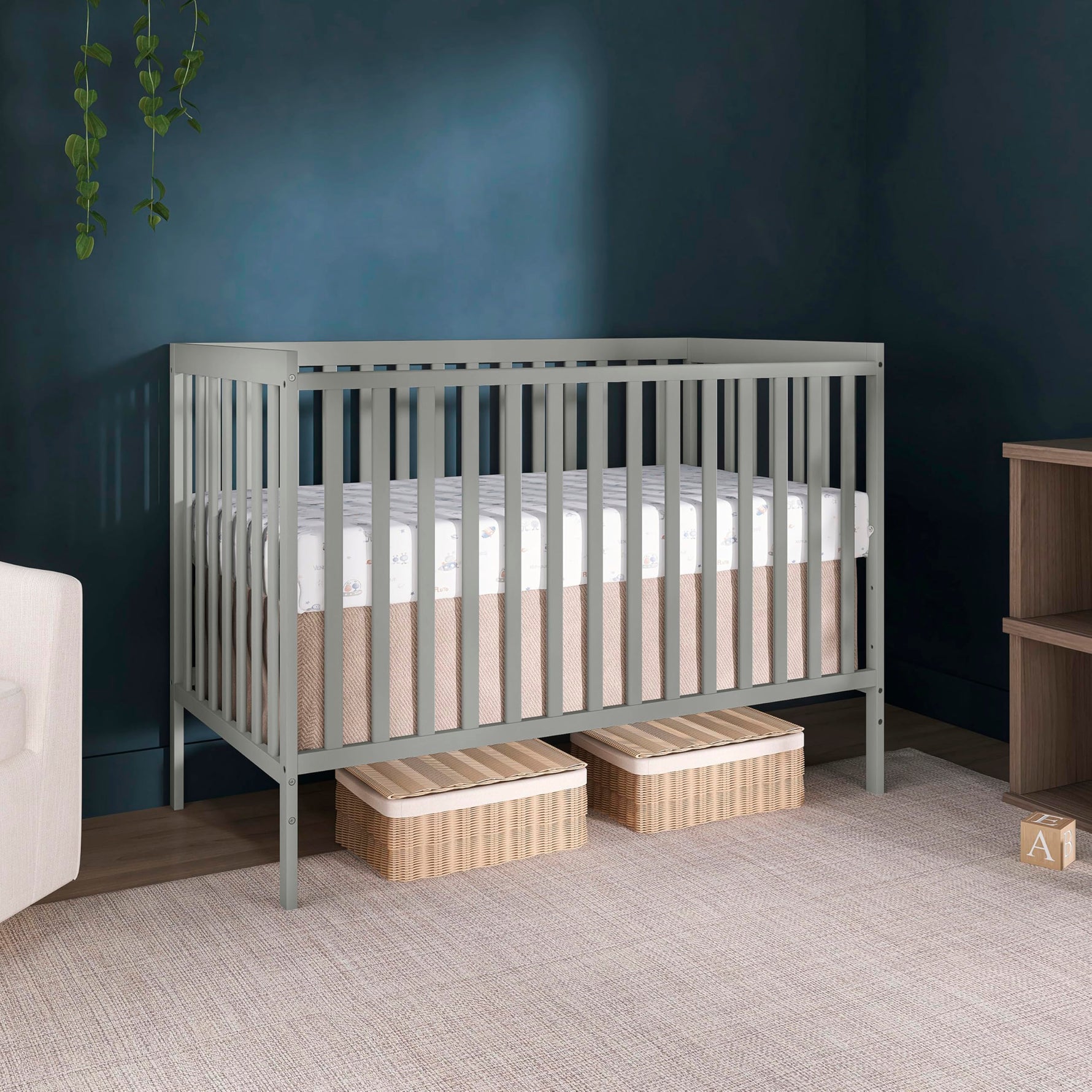 Dream On Me Synergy 5-in-1 Convertible Full-Size Baby Crib with Toddler, Day & Full Bed Conversion in White, GreenGuard Gold & BSA, 3 Mattress Heights, Sustainable Pinewood