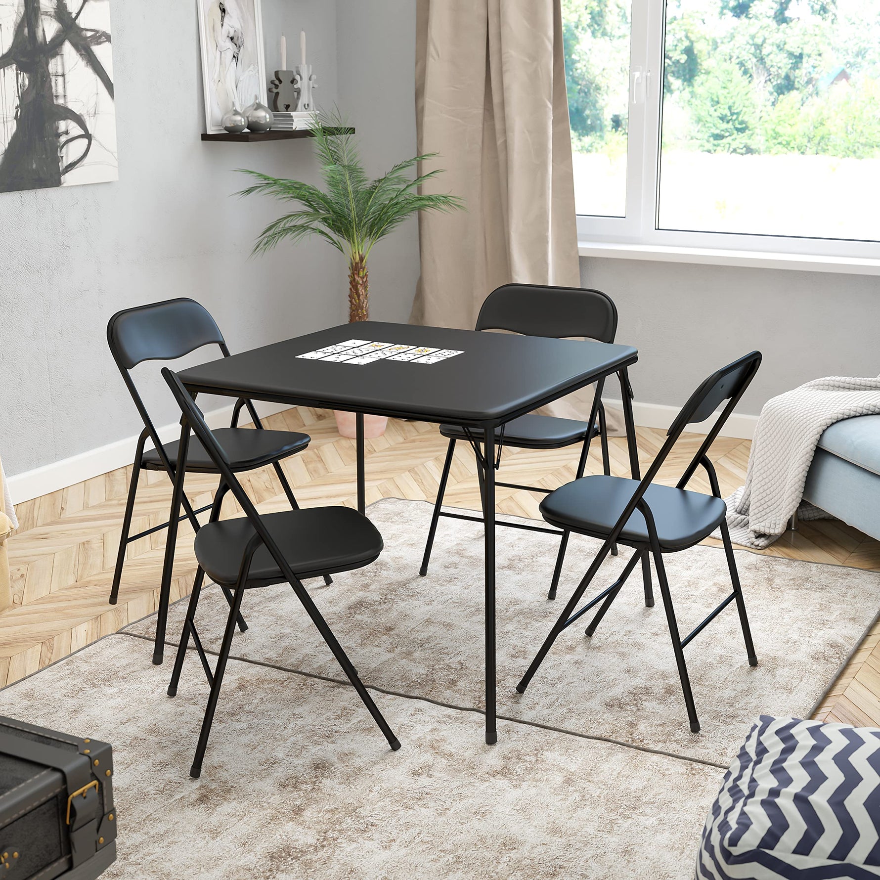 Flash Furniture Madelyn 33.5" Square Folding Multipurpose Card Table with Padded Vinyl Top, Portable Folding Game Table for 4 Players, Black