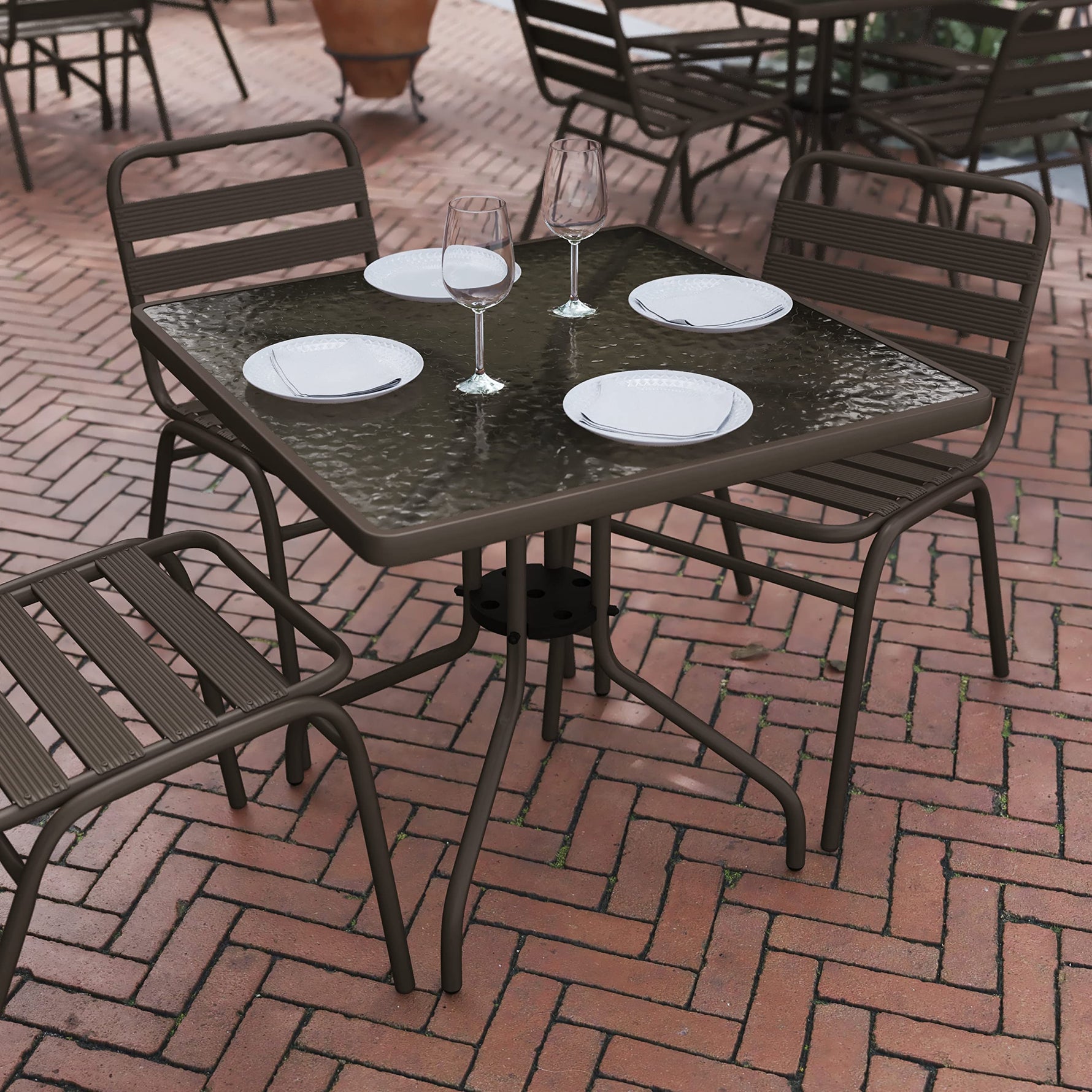 Flash Furniture Barker 23.5" Square Indoor/Outdoor Tempered Glass Patio Side Table, Outdoor Patio Table for Commercial or Residential Use, Clear/Black