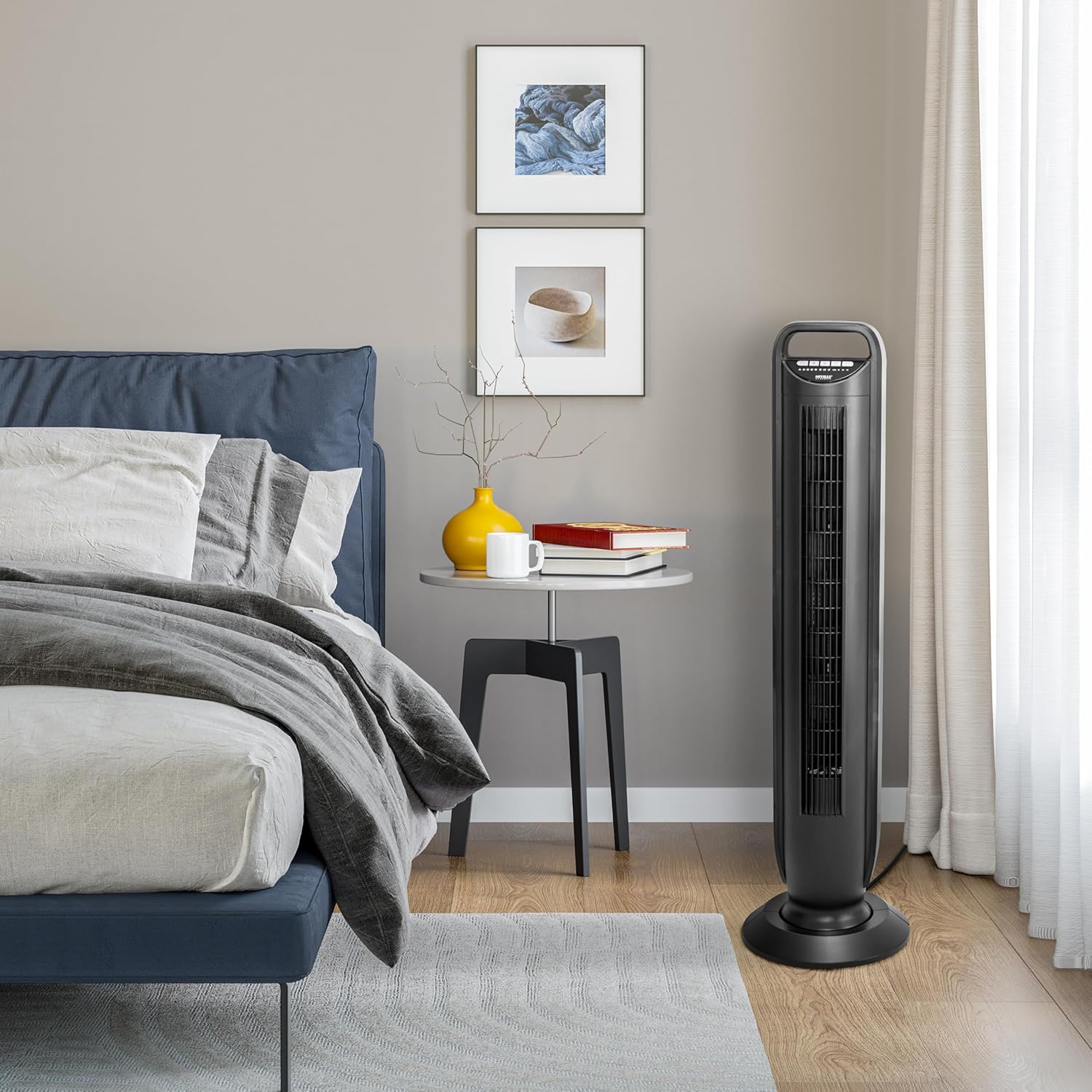 Seville Classics UltraSlimline Indoor Bladeless Oscillating Tower Fan Quiet Cooling LED Display Space-Saving for Home w/Remote and 7.5H Timer, Black, 40" 5-speed (115 degrees)