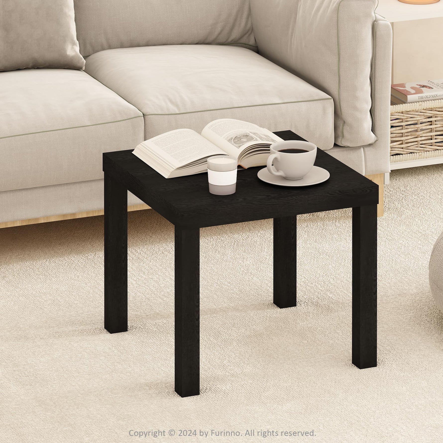 Furinno CLASSIC Coffee Table, Modern Rectangle Coffee Table with 1.8" Triple Thick Tabletop, Side Table, Toolless Assembly, for Living Room, Home Office, Black