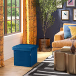 Seville Classics Cushioned Fabric Ottoman Hidden Storage Chest Footrest Chair, Padded Seat for Bedroom, Dorm, Loft, Living Room, Entryway, Hallway, Blue Velvet, 30" Bench