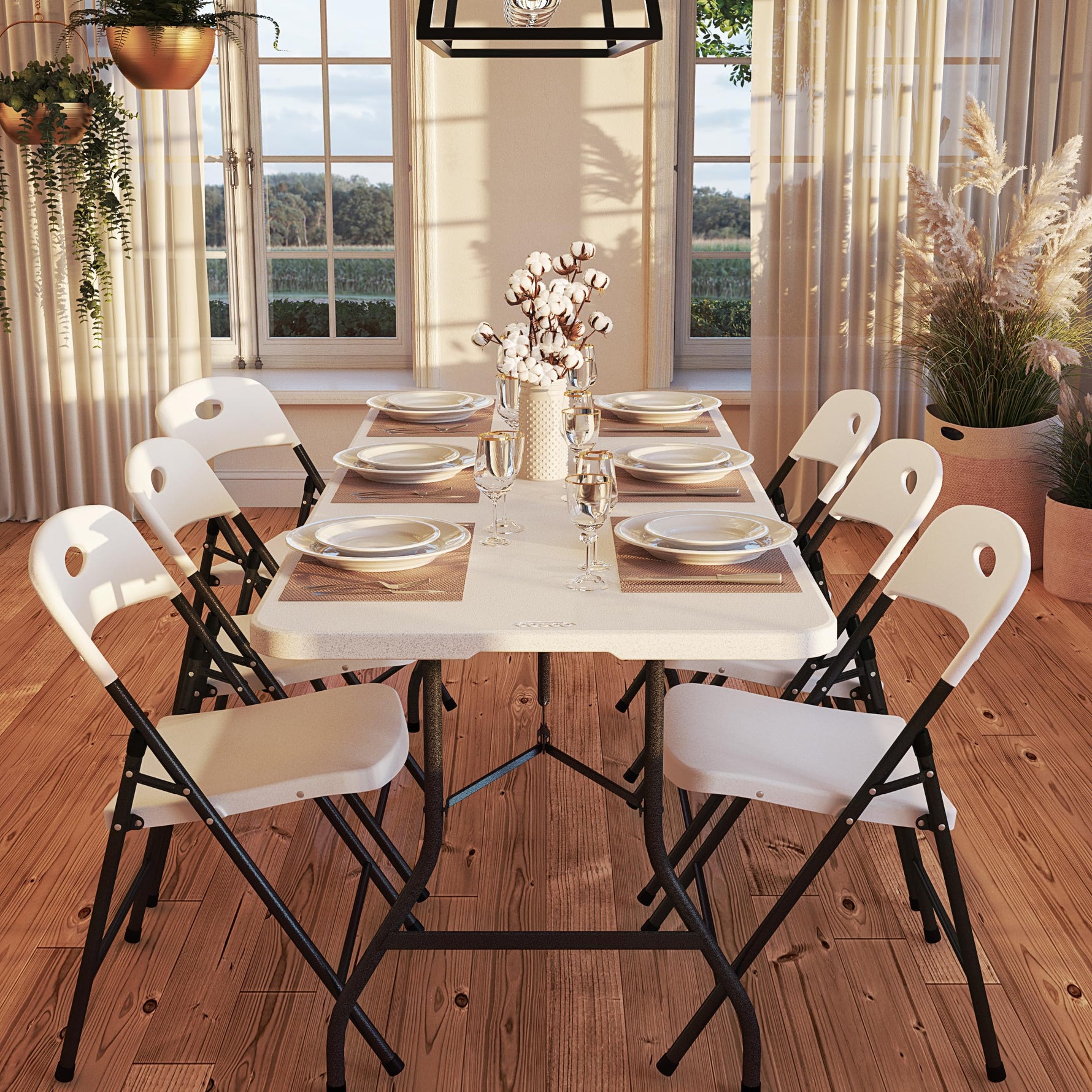 COSCO 6 ft. Fold-in-Half Banquet Table w/Handle, Black