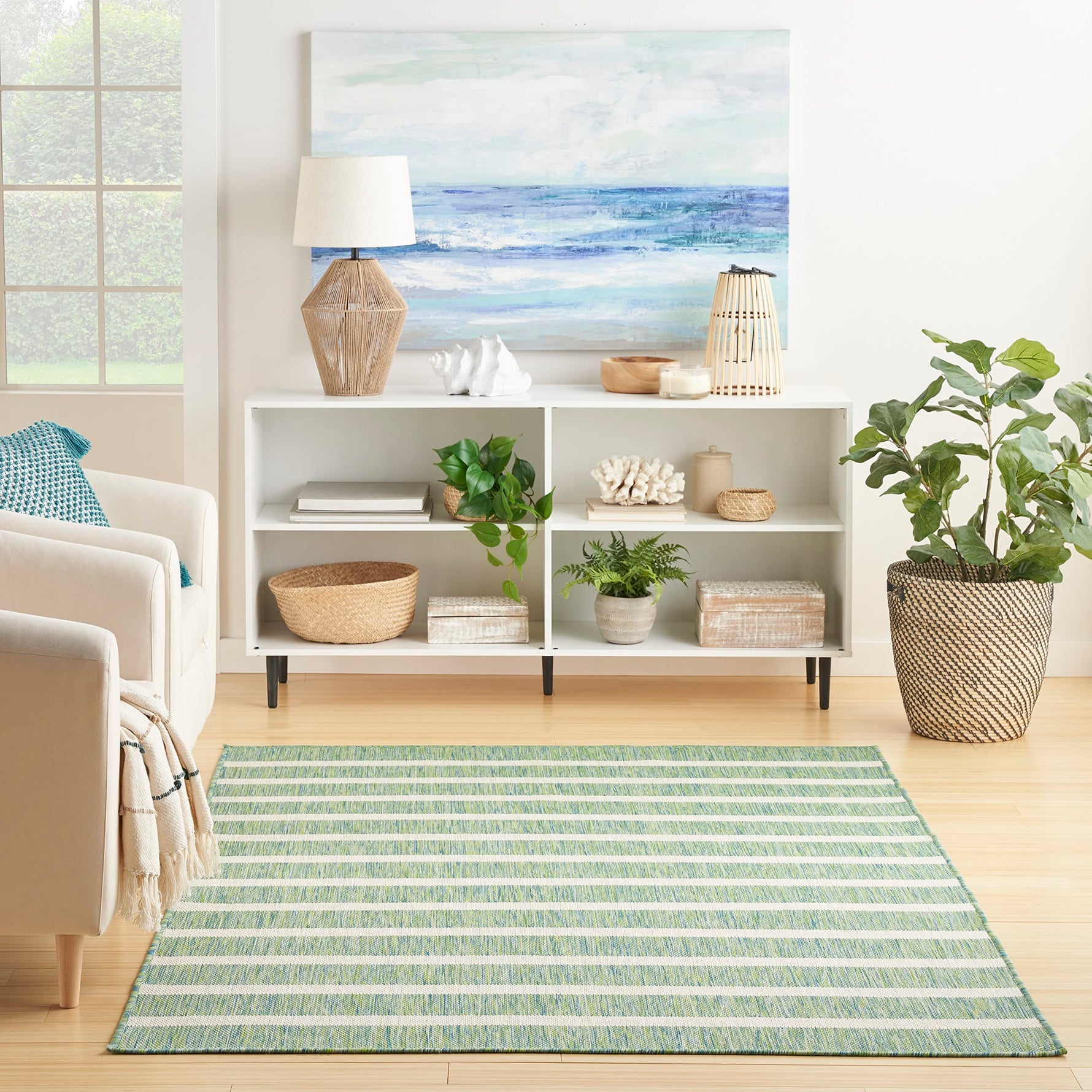 Nourison Home Positano Navy Ivory 8' x 10' Area Rug - Easy Clean, Non Shedding, Bed Room, Living Room, Dining Room, Kitchen (8' x 10')