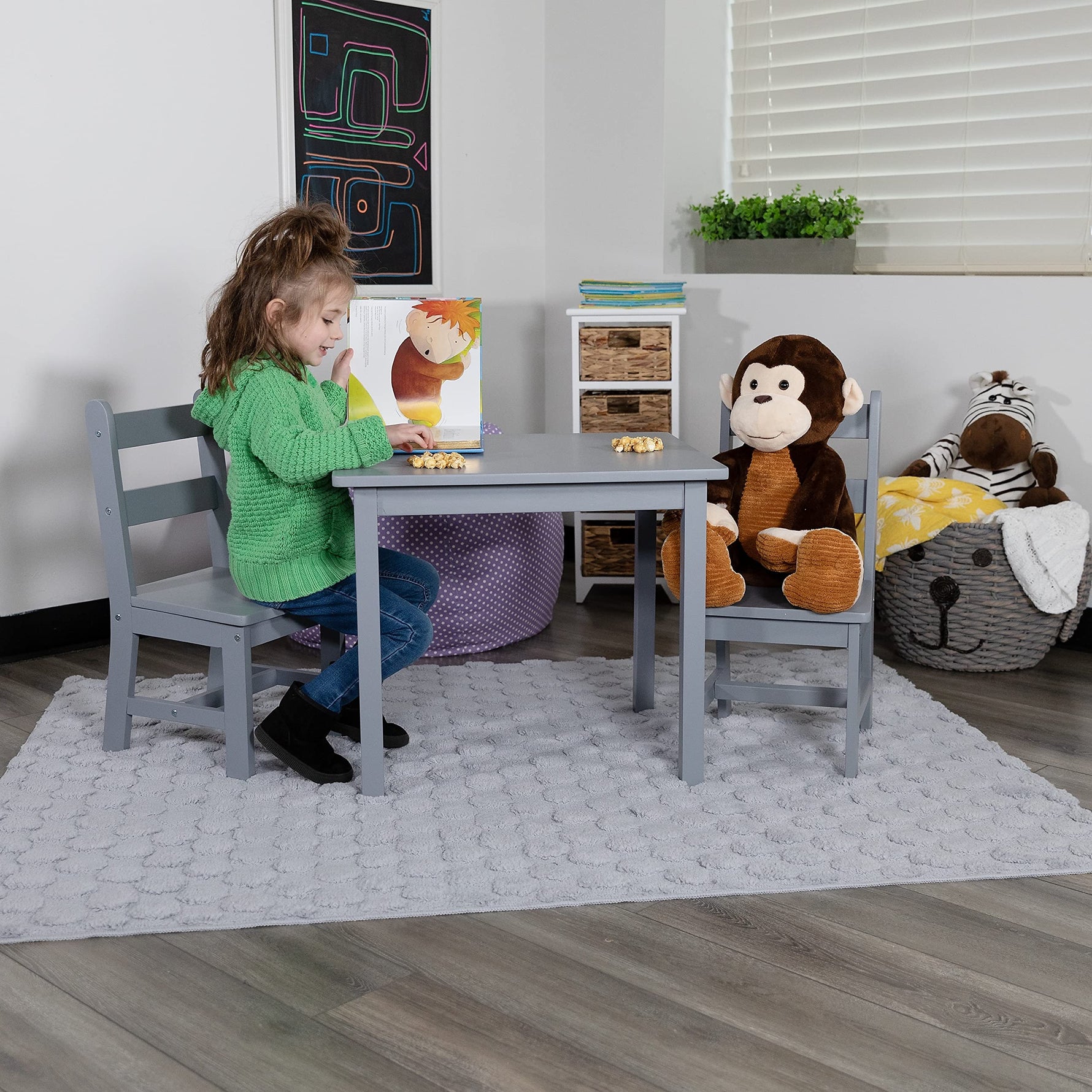 Flash Furniture Kyndl Kids Solid Hardwood Table and Chair Set for Playroom, Bedroom, Kitchen - 3 Piece Set - Natural