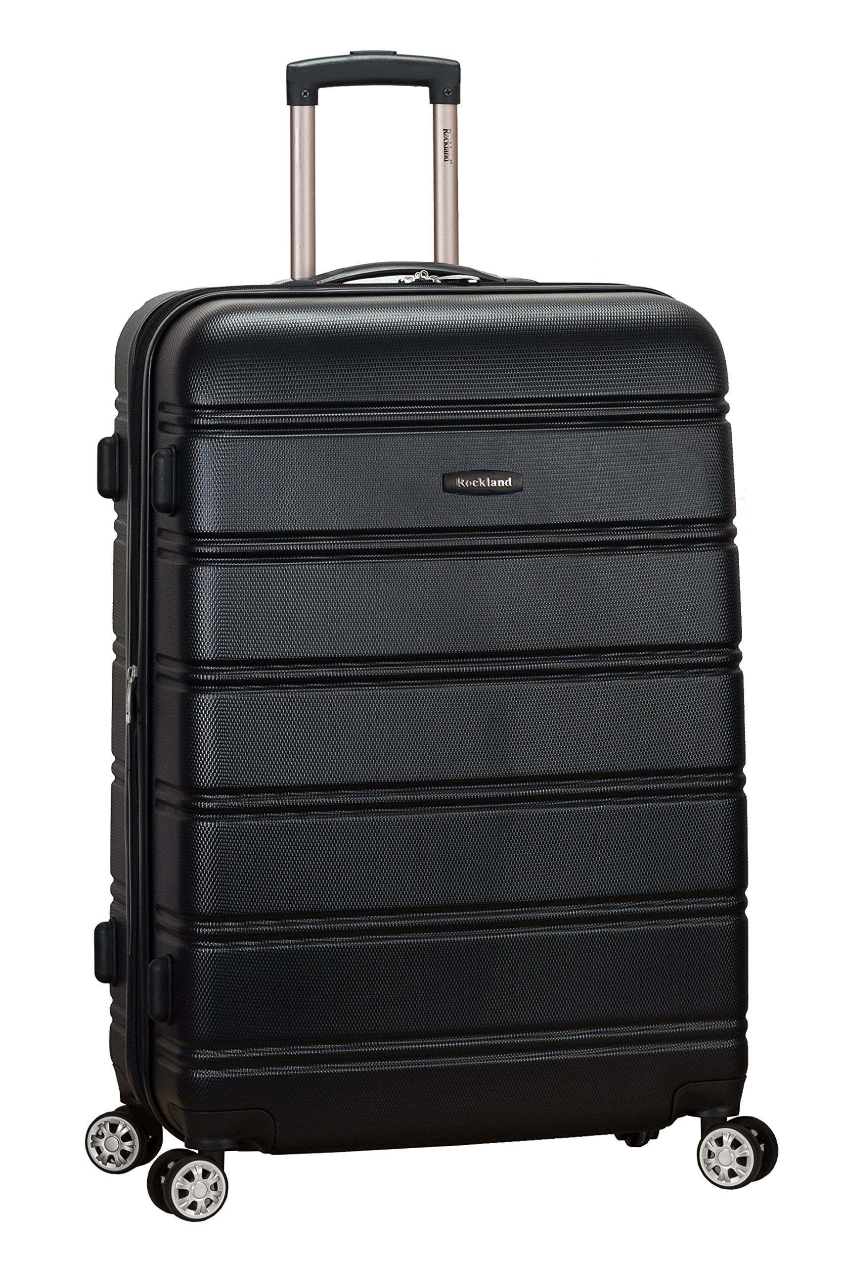 Rockland Melbourne Hardside Expandable Spinner Wheel Luggage, Checked Large 28", Black