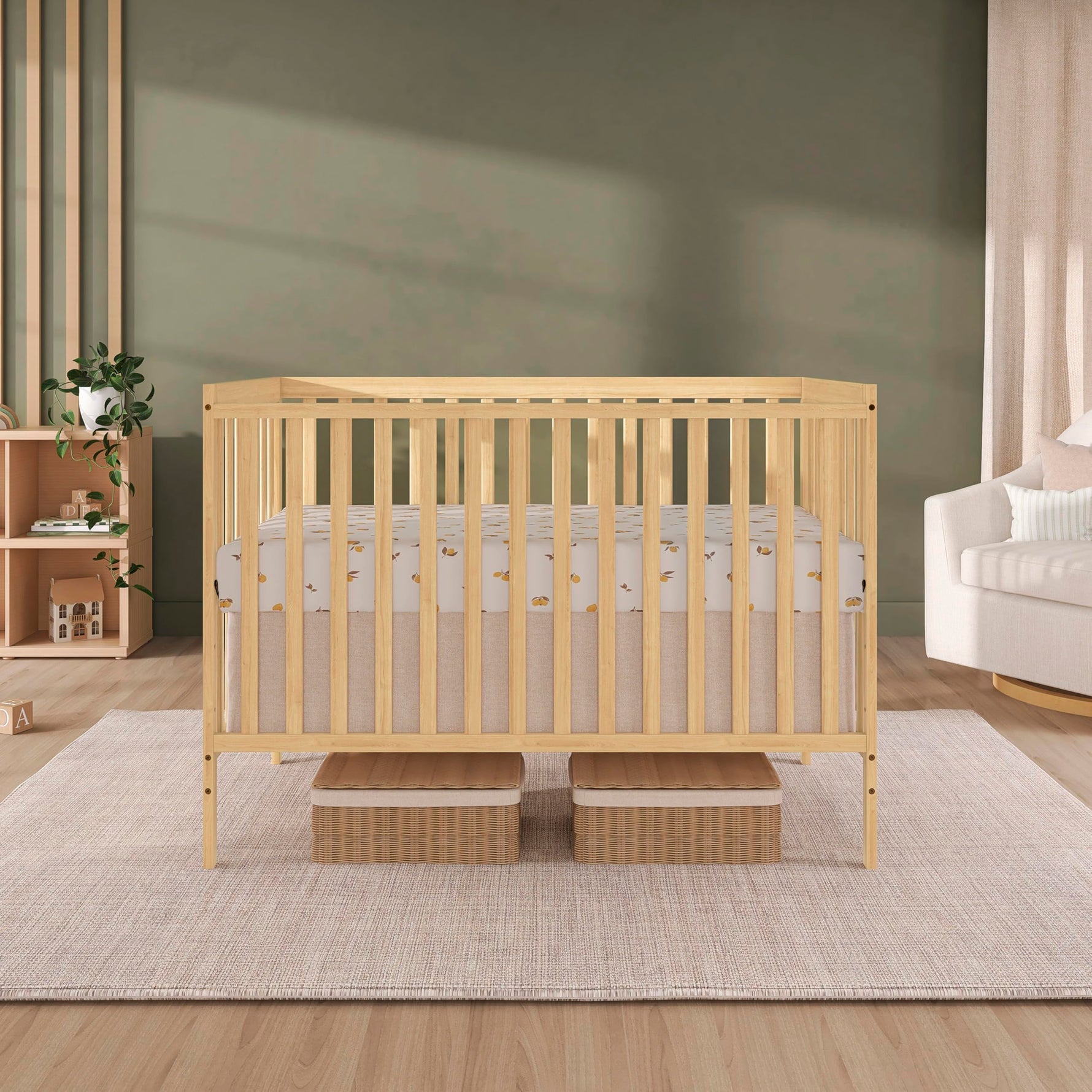 Dream On Me Synergy 5-in-1 Convertible Full-Size Baby Crib with Toddler, Day & Full Bed Conversion in White, GreenGuard Gold & BSA, 3 Mattress Heights, Sustainable Pinewood