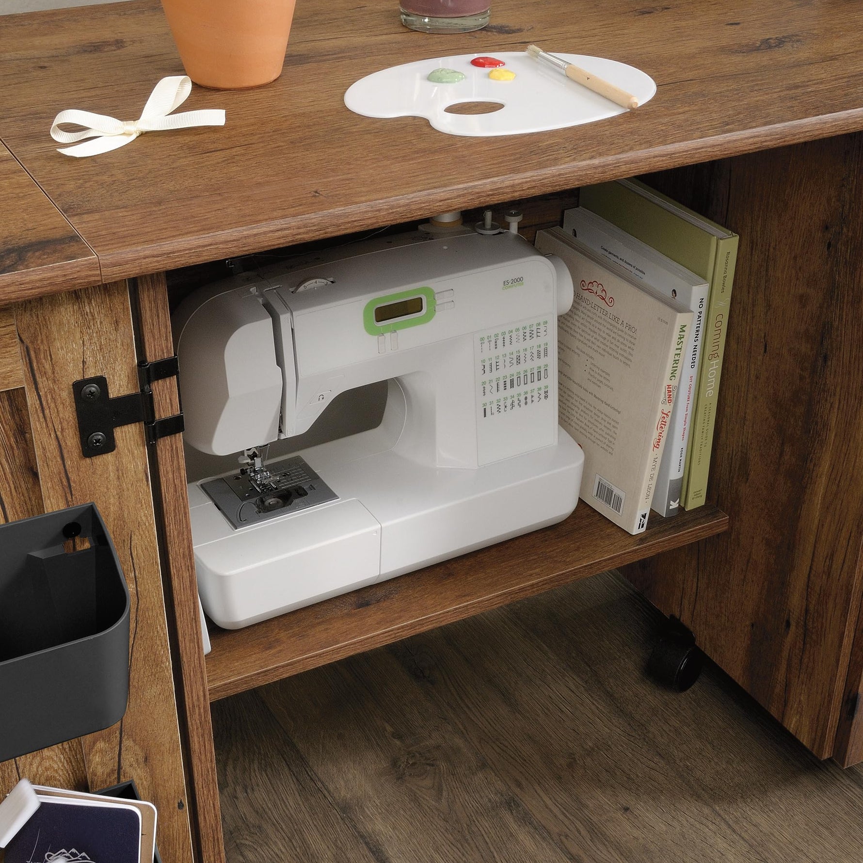 Sauder Miscellaneous Storage Easy Rolling Sewing and Craft Table/Cart/ Pantry cabinets, Cinnamon Cherry finish