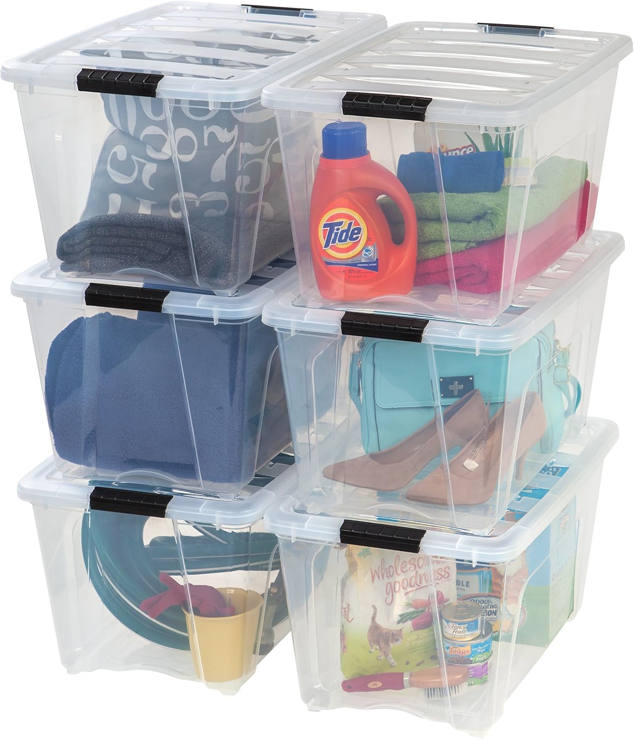IRIS USA 6-Pack 6 Quart Storage Bins with Lids | Transparent design makes contents easy to find. Ideal for shoes, photos, documents, and small essentials. Nestable design