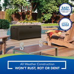 Suncast Outdoor Storage Box - 73 Gallon Mocha Brown Deck Box for Patio, weather-resistant Outdoor Storage Bench, Resin Wicker Style, Heavy-Duty, Lockable Lid for Cushions, Shoes, Pool & Garden Gear