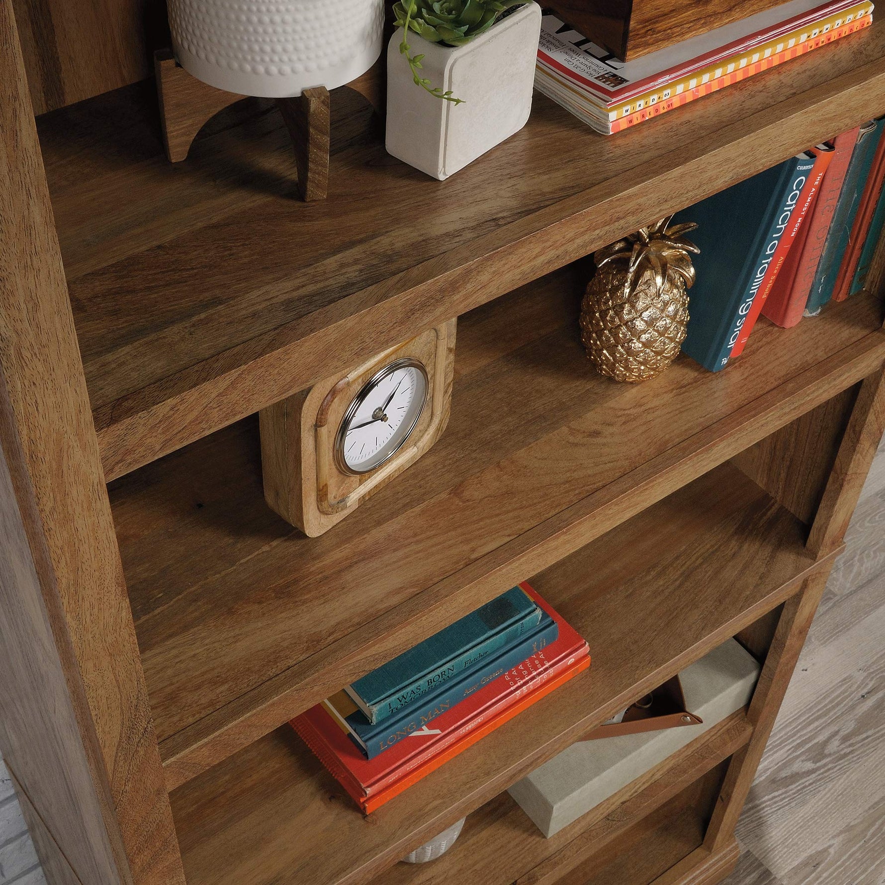 Sauder 5-Shelf Split Bookcase/ Book shelf, Oiled Oak finish