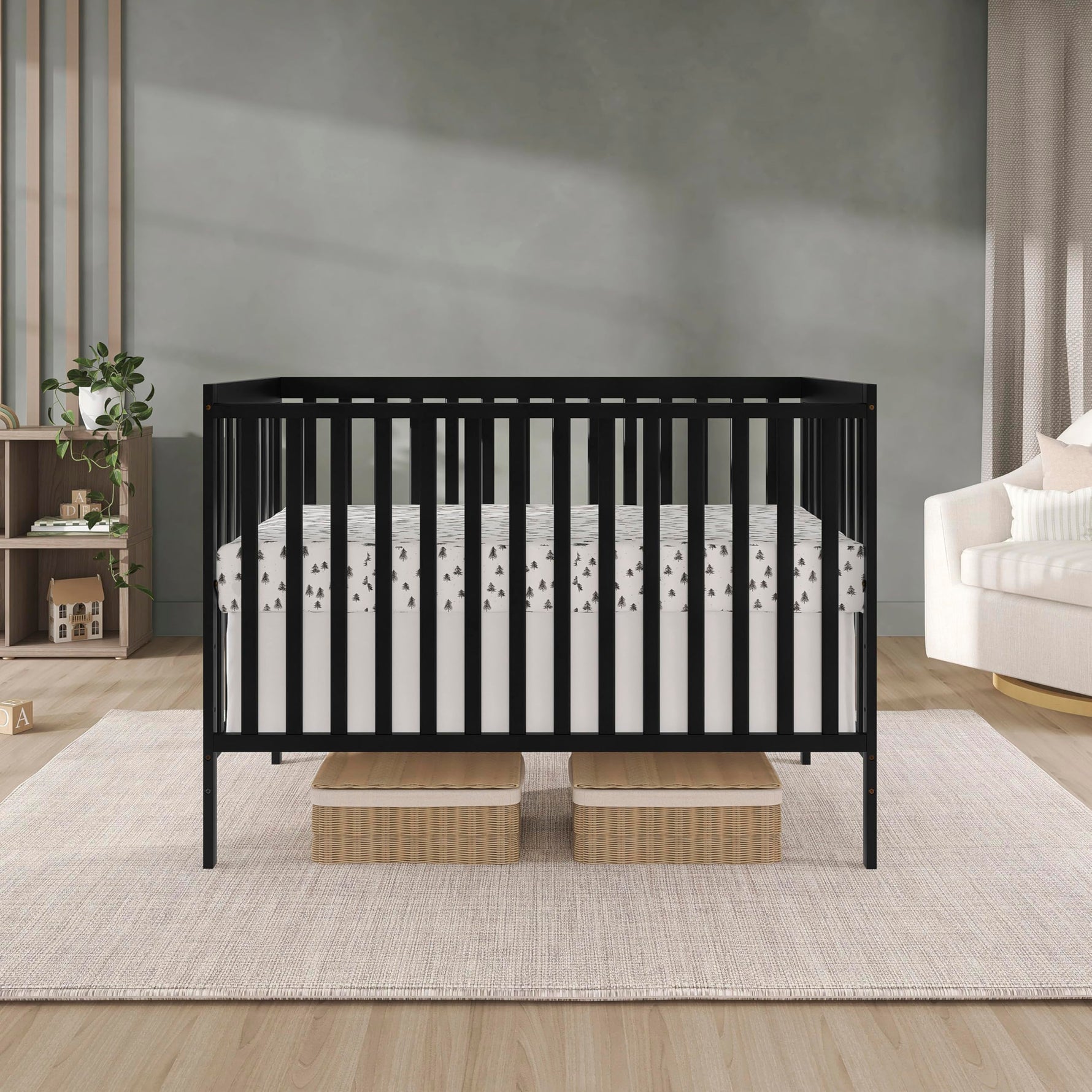 Dream On Me Synergy 5-in-1 Convertible Full-Size Baby Crib with Toddler, Day & Full Bed Conversion in White, GreenGuard Gold & BSA, 3 Mattress Heights, Sustainable Pinewood