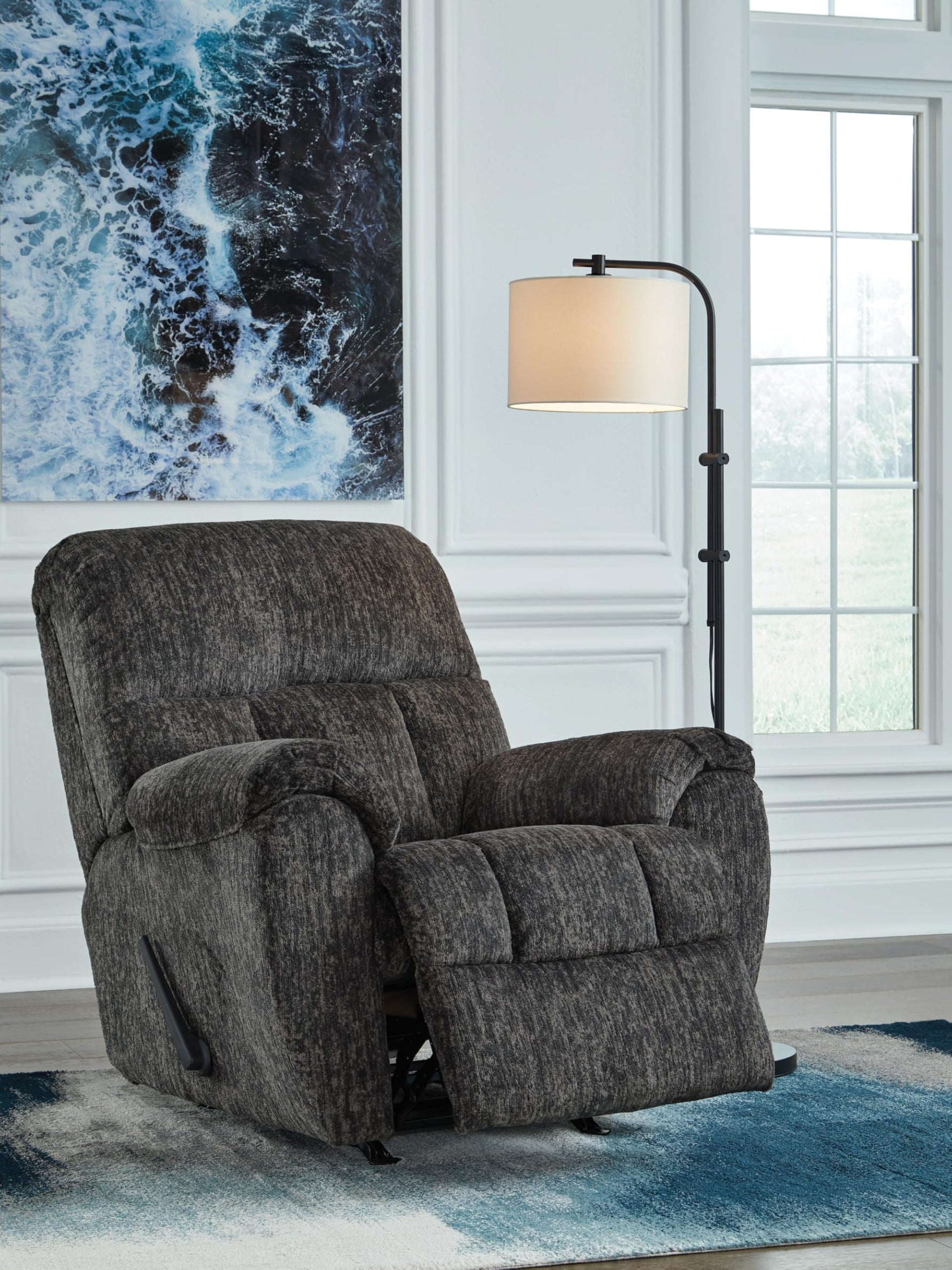 Signature Design by Ashley Skymaker Modern Faux Leather Manual Rocker Recliner with Track Arms, Dark Brown