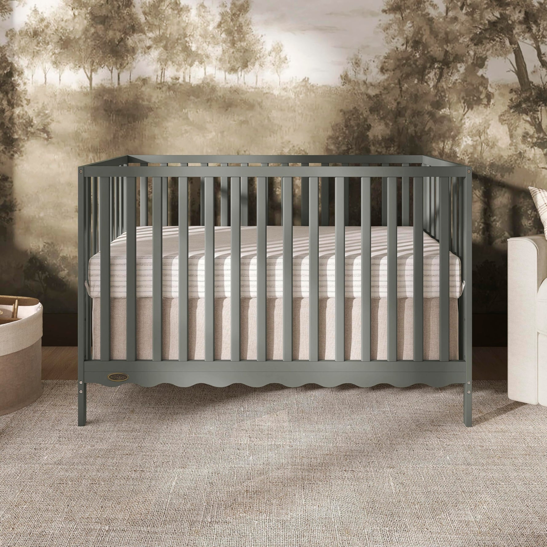 Dream On Me Synergy 5-in-1 Convertible Full-Size Baby Crib with Toddler, Day & Full Bed Conversion in White, GreenGuard Gold & BSA, 3 Mattress Heights, Sustainable Pinewood