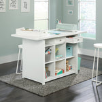 Sauder Craft Pro Series Durable Craft Work Table with Storage/Pantry cabinets, Mystic Oak Finish
