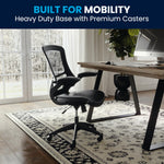 Flash Furniture Kelista Mid-Back Swivel Office Chair with Adjustable Seat Height, Ergonomic Mesh Desk Chair with Flip-Up Armrests, Black