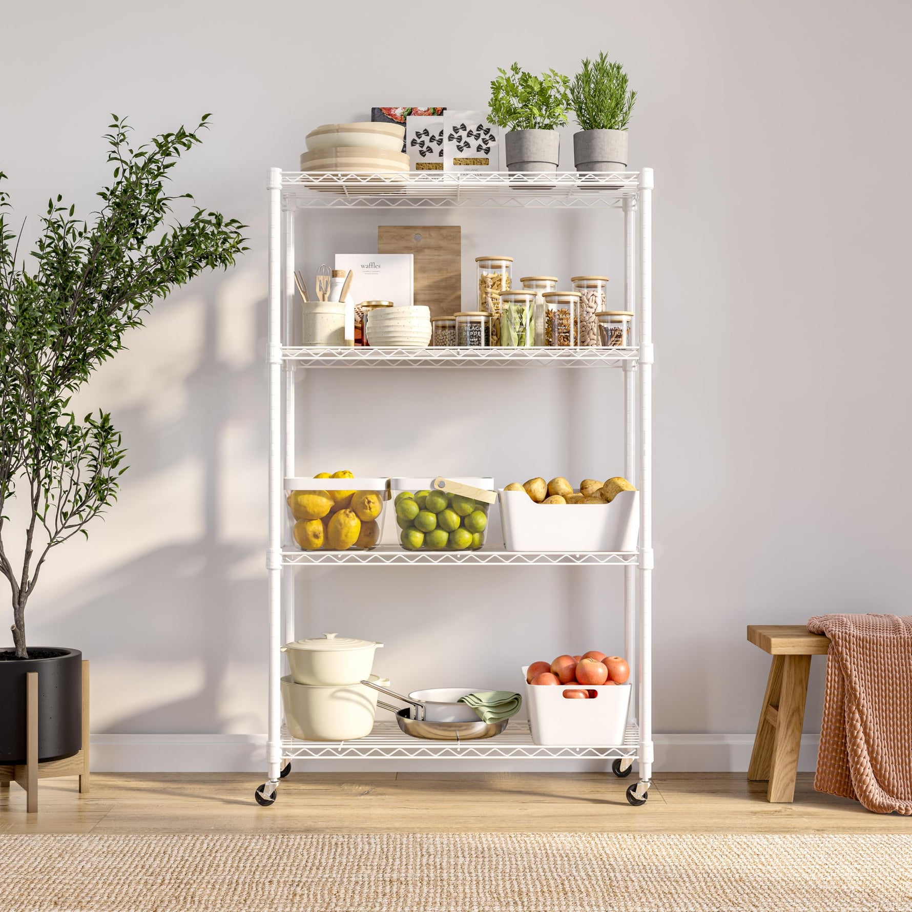 5-Tier Steel Wire Shelving, 30"W x 14"D x 61.5"H | Durable solid steel wire storage rack with adjustable shelves featuring 300 pounds per shelf weight capacity for home use