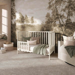 Dream On Me Synergy 5-in-1 Convertible Full-Size Baby Crib with Toddler, Day & Full Bed Conversion in White, GreenGuard Gold & BSA, 3 Mattress Heights, Sustainable Pinewood