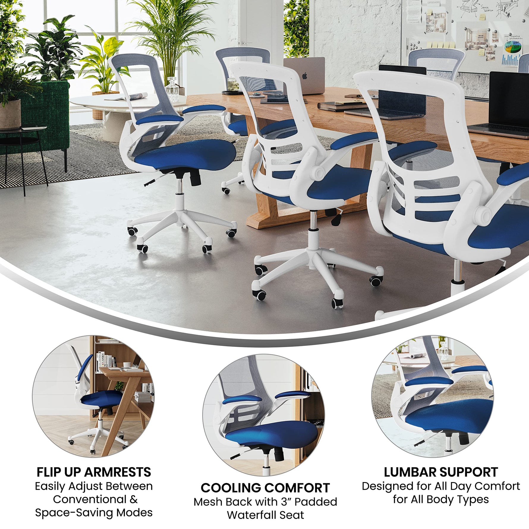 Flash Furniture Kelista Mid-Back Swivel Office Chair with Adjustable Seat Height, Ergonomic Mesh Desk Chair with Flip-Up Armrests, Black