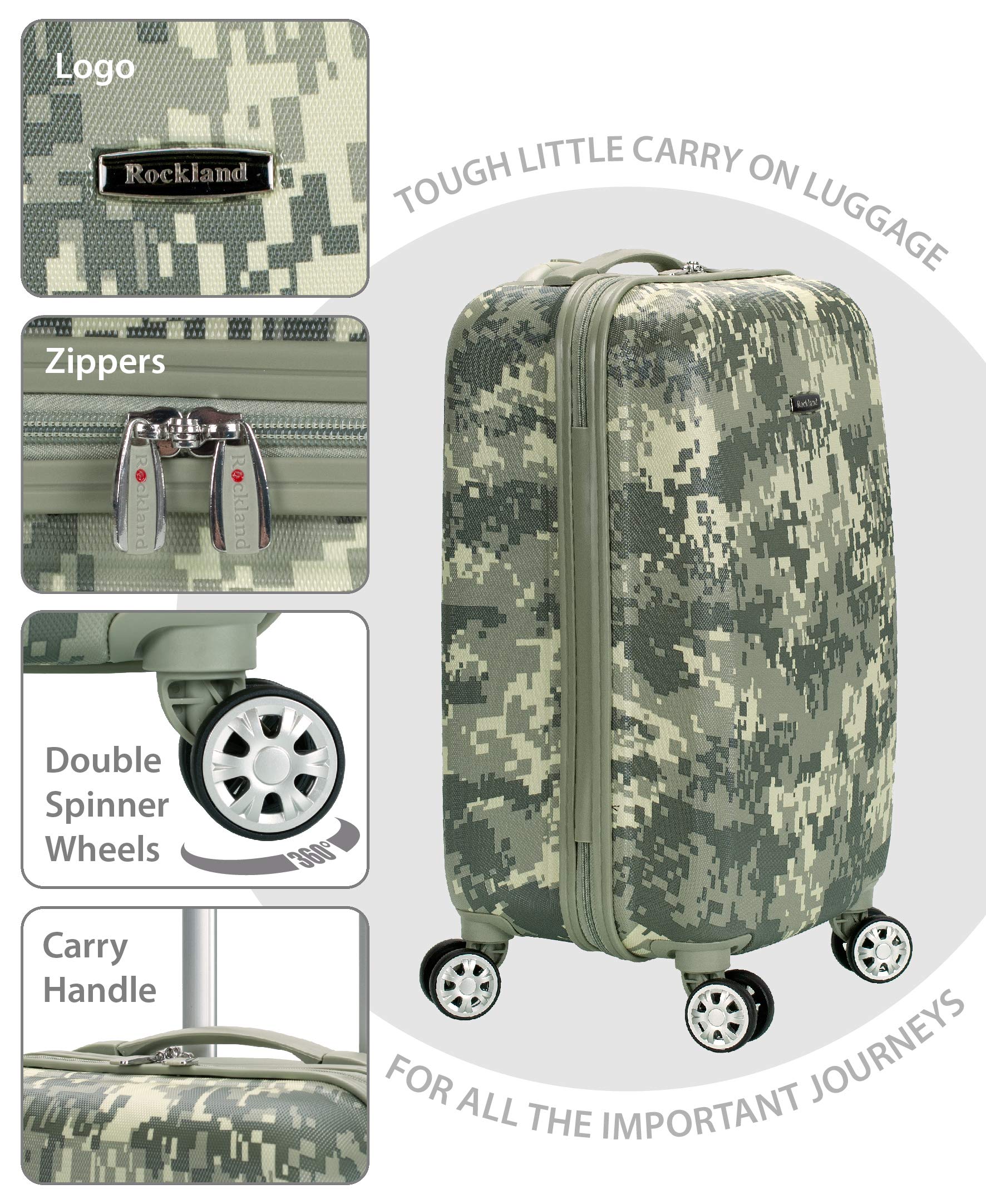 Rockland Safari Hardside Spinner Wheel Luggage, CAMO, Carry-On 20"
