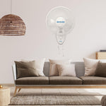 Hurricane 16" Supreme Oscillating Wall Mount Fan w/ 3 Quiet Speeds, White - Corded Electric Air Cooling Unit w/ Easy Pull Cord Controls for Homes, Greenhouses, Garages, Workshops & Gyms