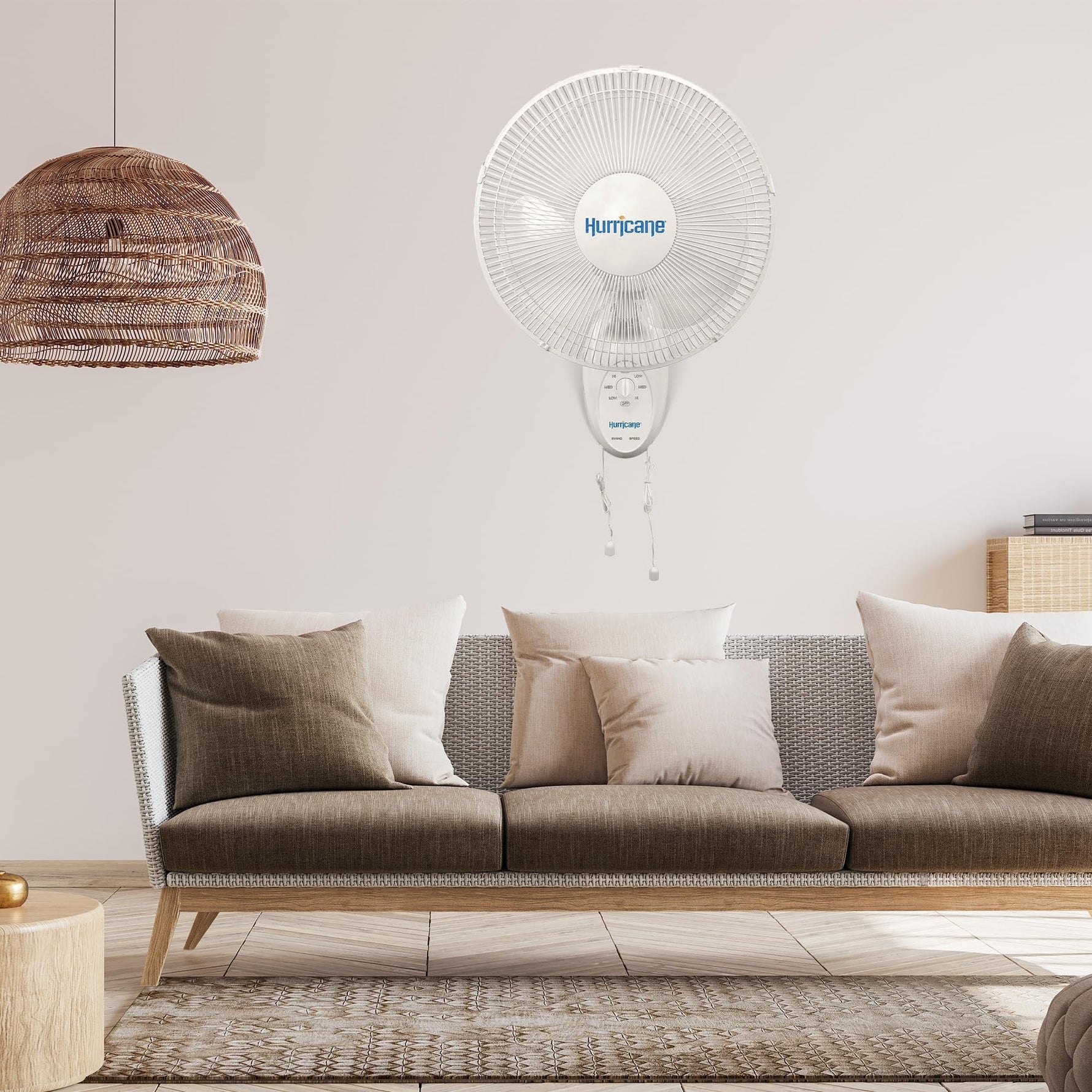 Hurricane 16" Supreme Oscillating Wall Mount Fan w/ 3 Quiet Speeds, White - Corded Electric Air Cooling Unit w/ Easy Pull Cord Controls for Homes, Greenhouses, Garages, Workshops & Gyms