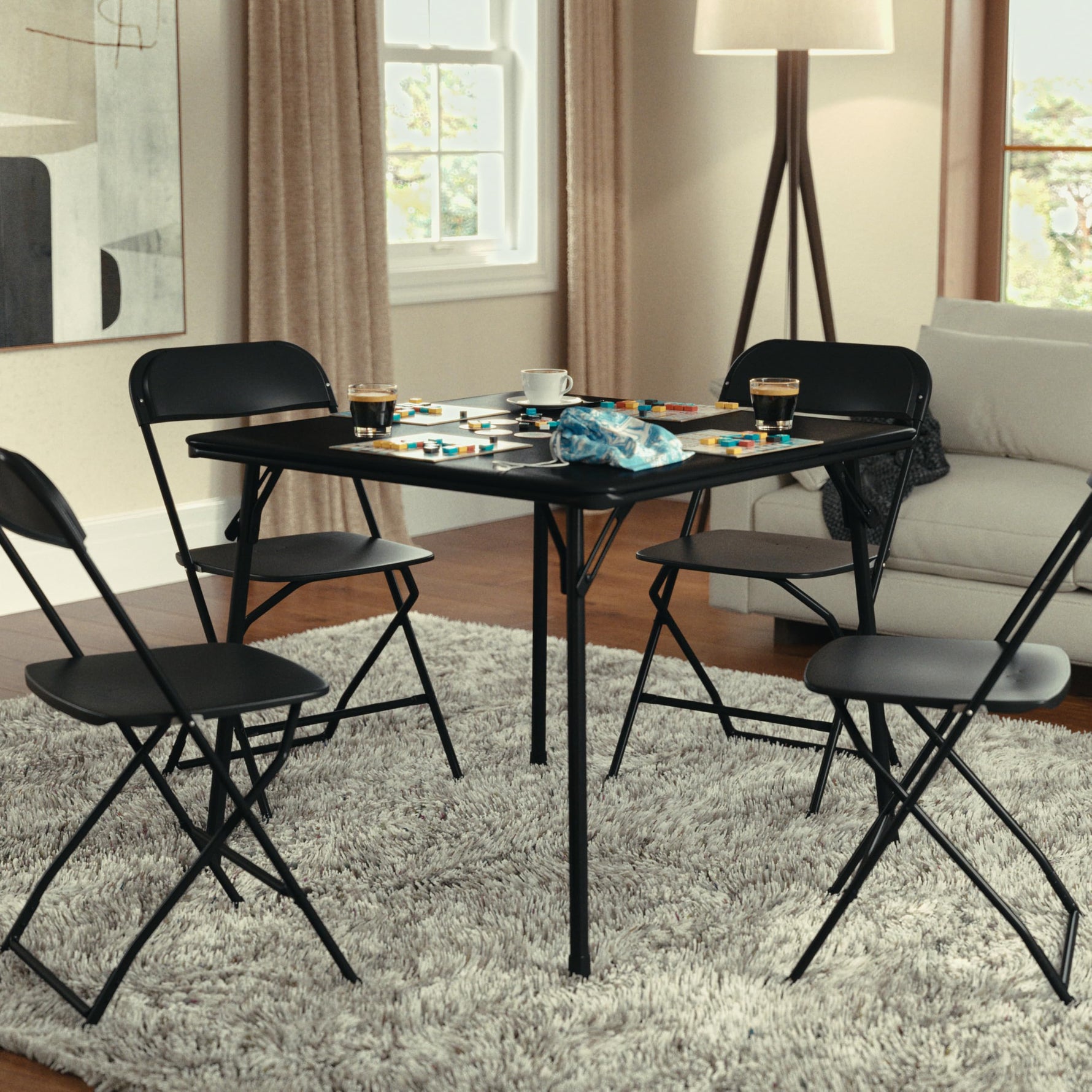 Flash Furniture Madelyn 33.5" Square Folding Multipurpose Card Table with Padded Vinyl Top, Portable Folding Game Table for 4 Players, Black