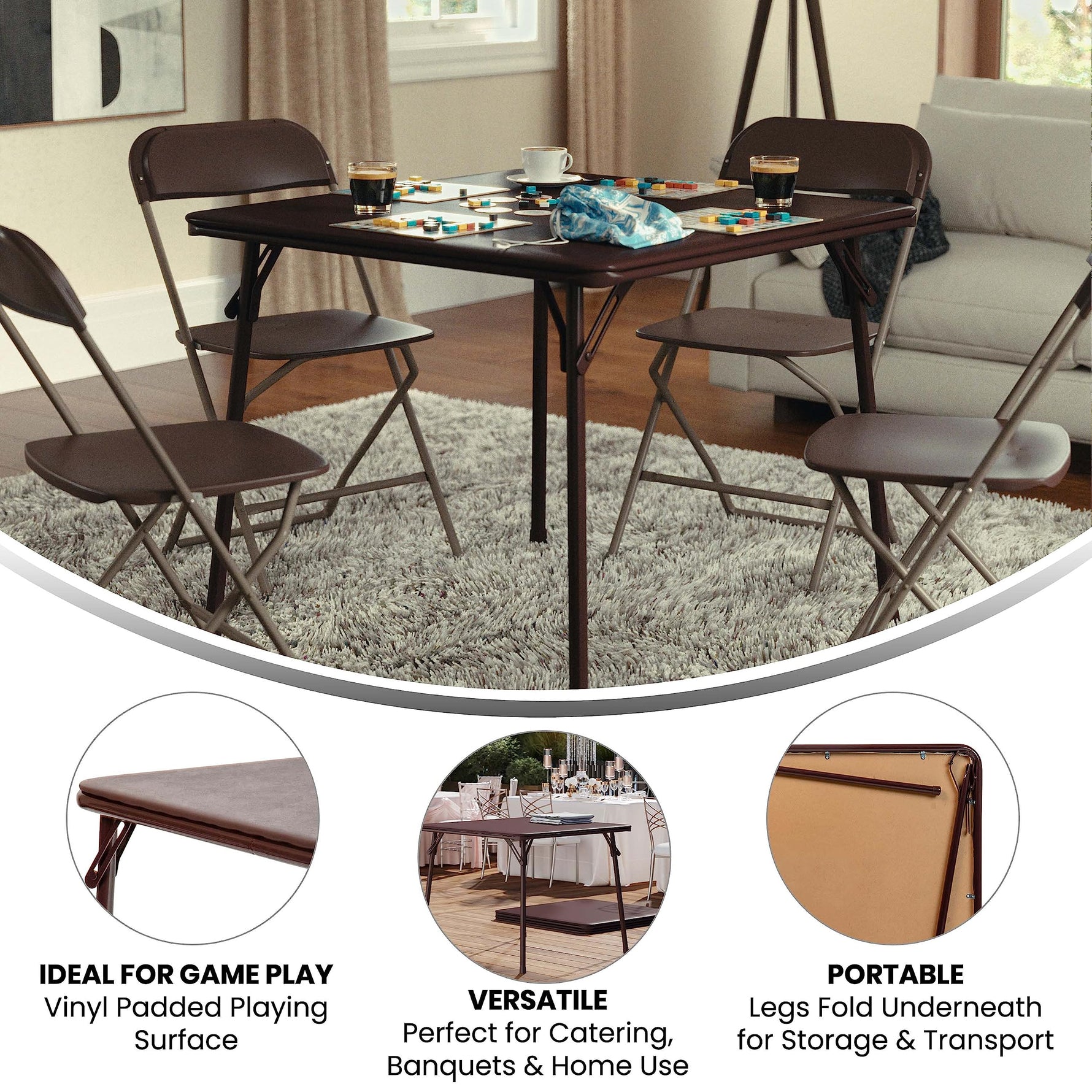 Flash Furniture Madelyn 33.5" Square Folding Multipurpose Card Table with Padded Vinyl Top, Portable Folding Game Table for 4 Players, Black