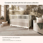 Dream On Me Synergy 5-in-1 Convertible Full-Size Baby Crib with Toddler, Day & Full Bed Conversion in White, GreenGuard Gold & BSA, 3 Mattress Heights, Sustainable Pinewood