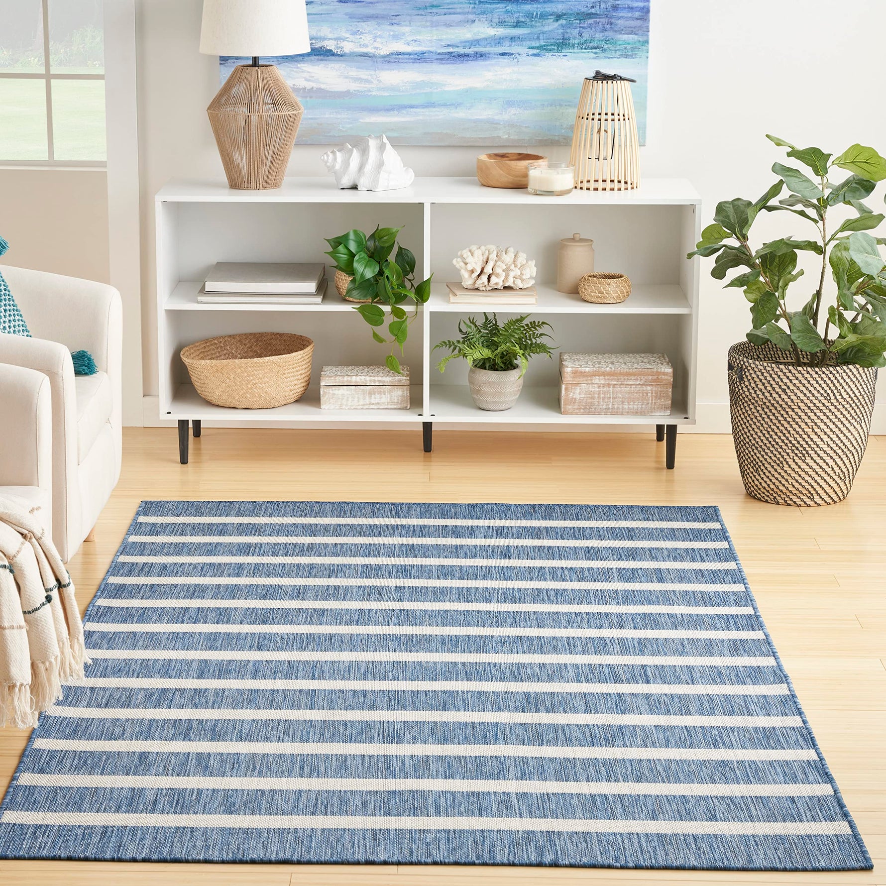 Nourison Home Positano Navy Ivory 8' x 10' Area Rug - Easy Clean, Non Shedding, Bed Room, Living Room, Dining Room, Kitchen (8' x 10')