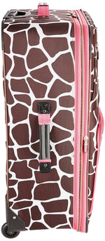 Rockland Vara Softside 3 Piece Upright Luggage Set, Expandable, (20"/28"/22" Rolling Duffel), Pink Leopard
