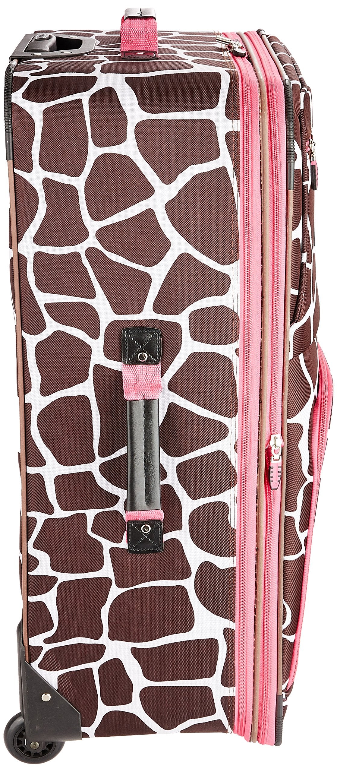 Rockland Vara Softside 3 Piece Upright Luggage Set, Expandable, (20"/28"/22" Rolling Duffel), Pink Leopard