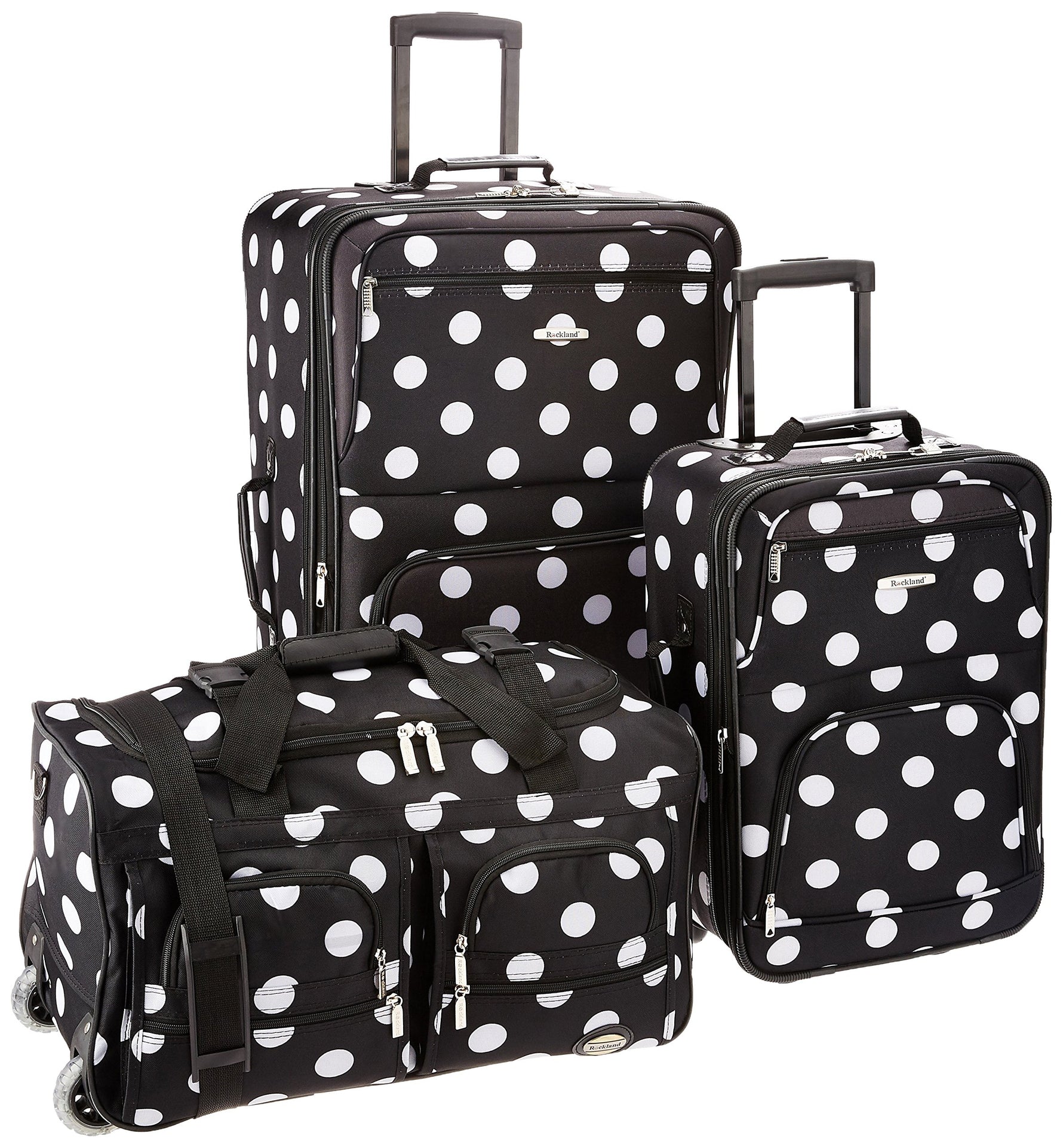 Rockland Vara Softside 3 Piece Upright Luggage Set, Expandable, (20"/28"/22" Rolling Duffel), Pink Leopard